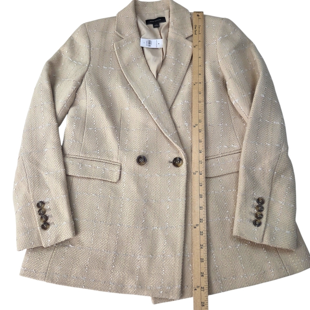 Ann Taylor Tweed Blazer Suit Jacket NEW Double Breasted Womens 4 Beige Tan - Picture 14 of 14
